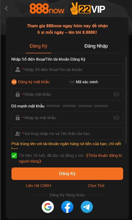 Đăng ký và đăng nhập 888now5 game